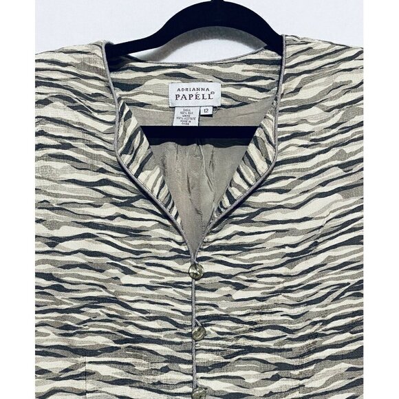 Adrianna Papell Animal Print Top Womens Size 12 100% Silk Button Front Jacket - Picture 2 of 5